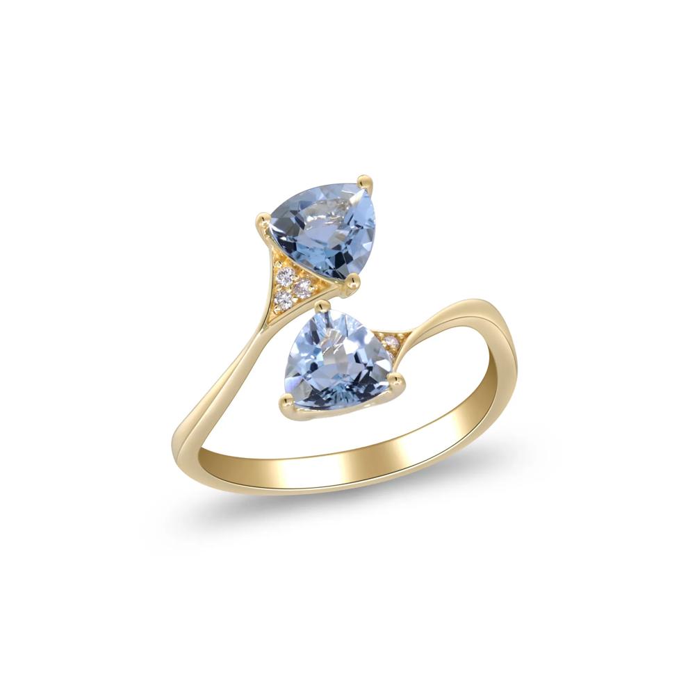Aquamarine and Diamond Accent Bypass Ring in 10K Yellow Gold – Image 4 of 5
