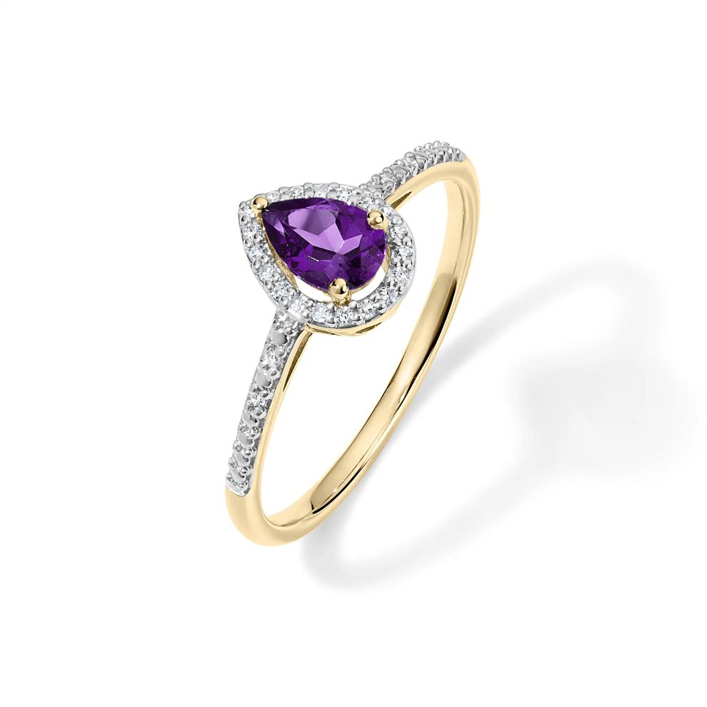 Purple Amethyst &amp; Diamond Accent Halo Ring in 10K Yellow Gold – Image 4 of 4