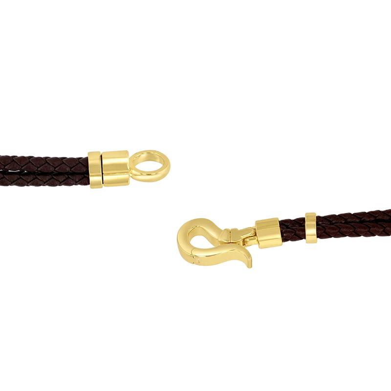 Men&#39;s Double Woven Brown Leather Screw Bracelet in Vermeil and Sterling Silver, 8.5&quot; – Image 2 of 3