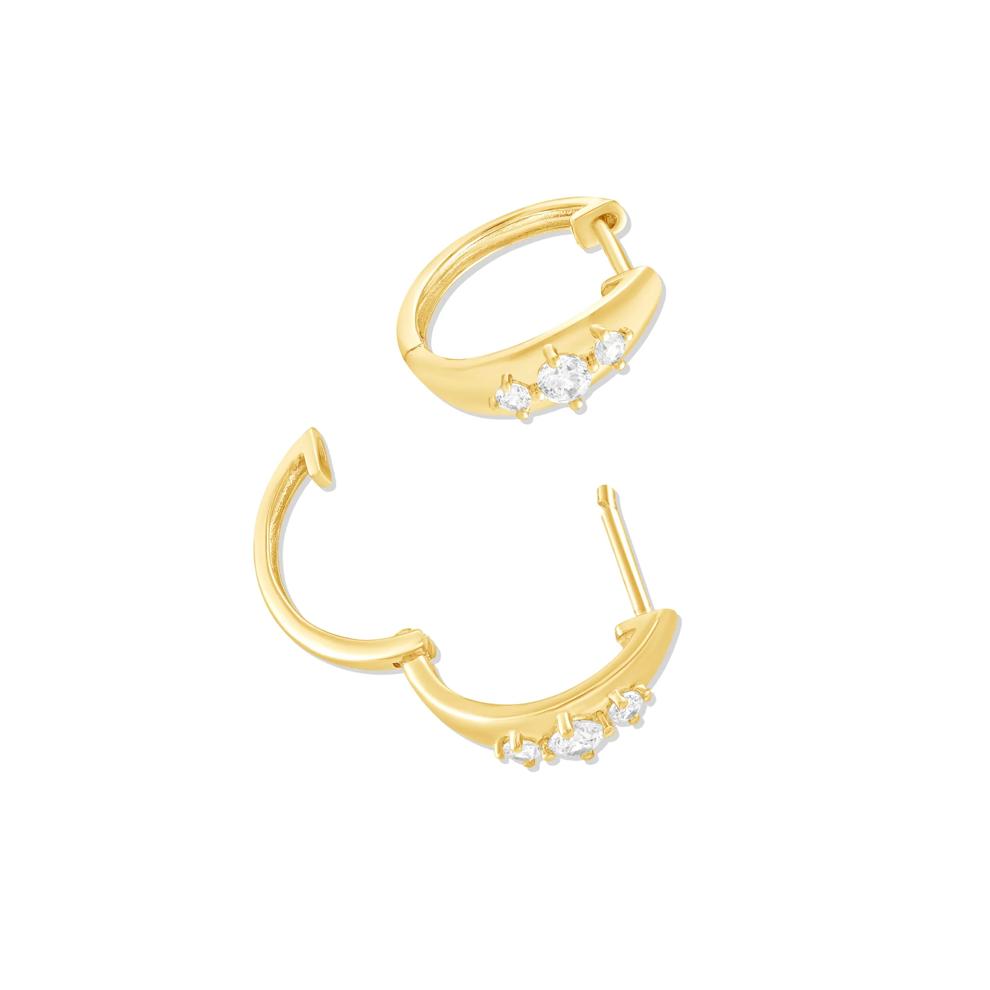 Diamond Three-Stone Hoop Earrings in 10K Yellow Gold (1/4 ct. tw.) – Image 2 of 2