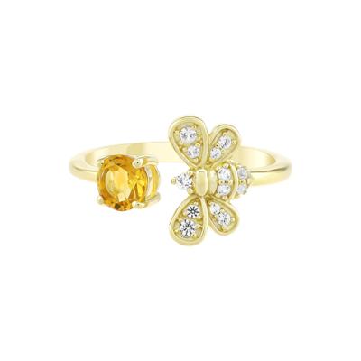 Citrine and White Sapphire Bee Ring in 10K Yellow Gold