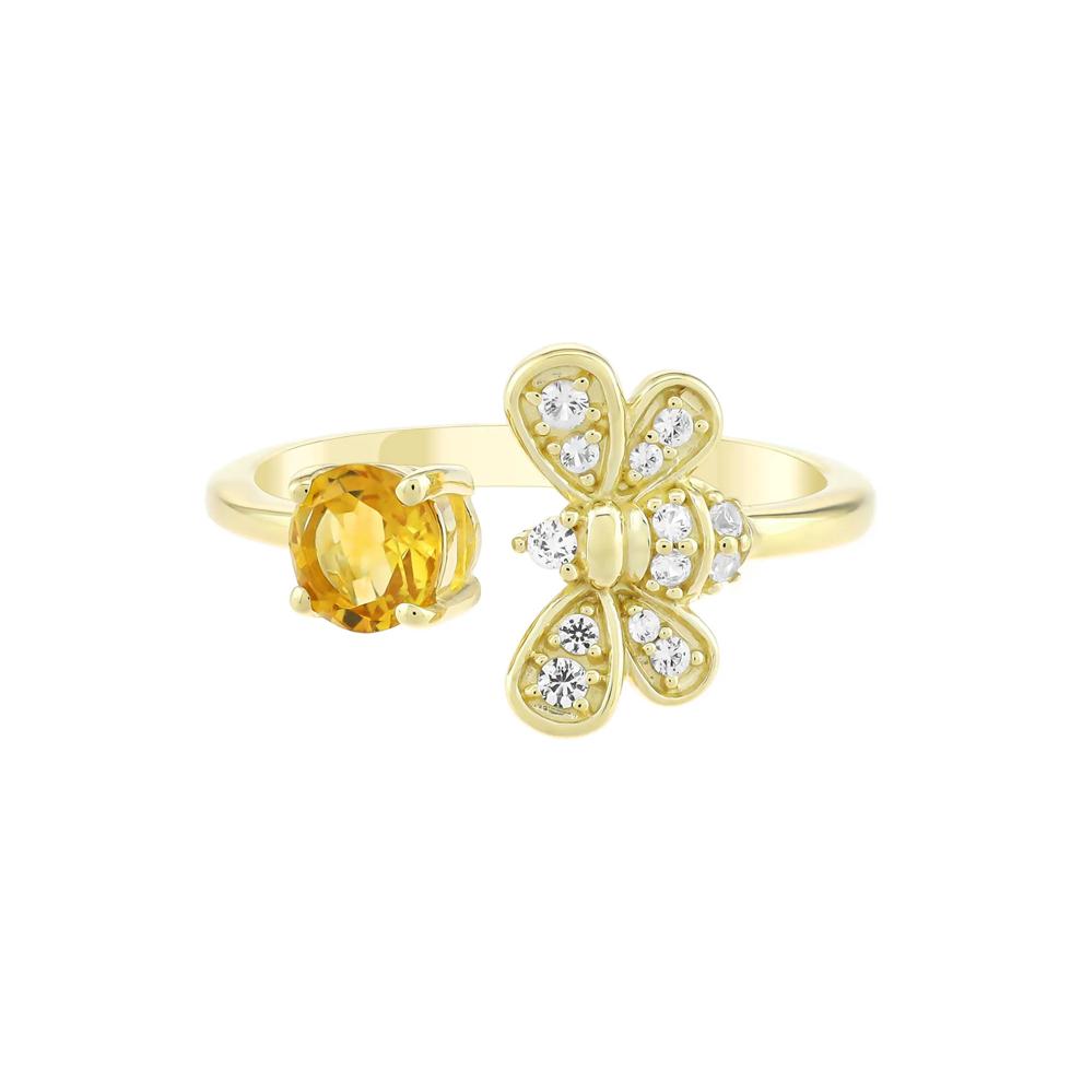 Citrine and White Sapphire Bee Ring in 10K Yellow Gold – Image 1 of 3