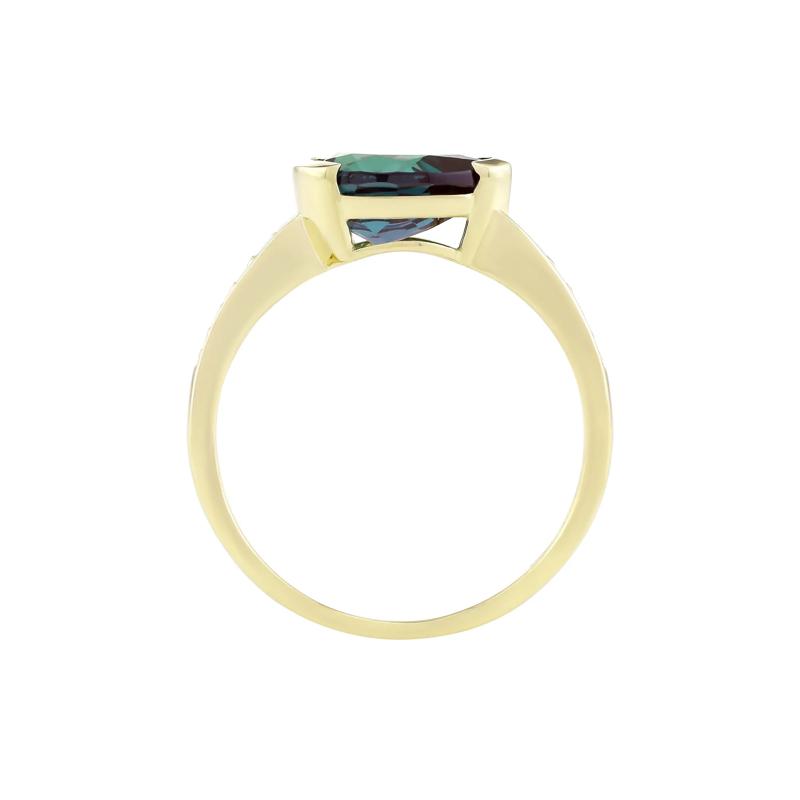 Pear-Shaped Alexandrite &amp; Diamond Accent Ring in 10K Yellow Gold – Image 2 of 3