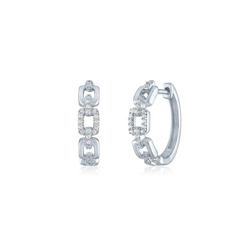 Chain Link Hoop Earrings with Diamond Accents in Sterling Silver – Image 1 of 1