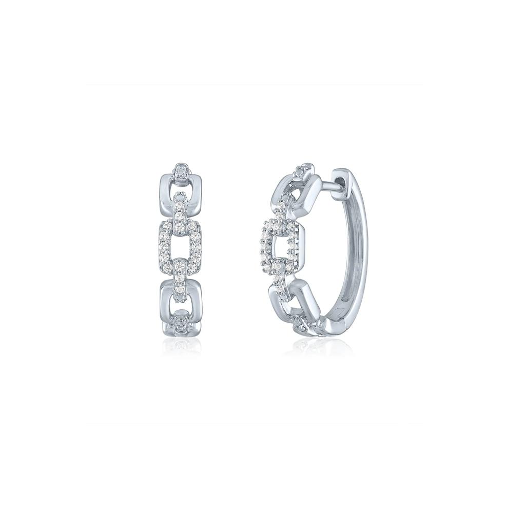 Chain Link Hoop Earrings with Diamond Accents in Sterling Silver – Image 1 of 1