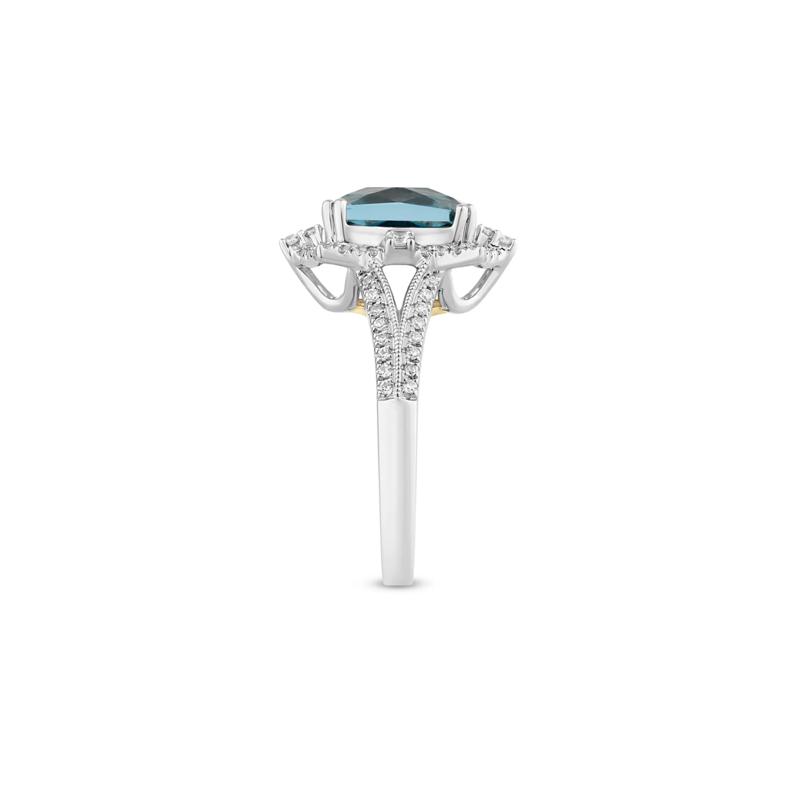 Blue Topaz Engagement Ring with Diamonds in 14K White and Yellow Gold &#40;1/3 ct. tw.&#41; – Image 2 of 3