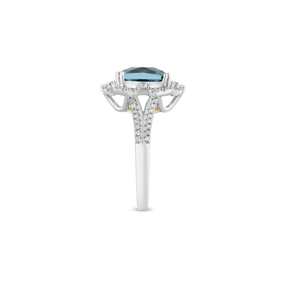 Blue Topaz Engagement Ring with Diamonds in 14K White and Yellow Gold (1/3 ct. tw.) – Image 2 of 3
