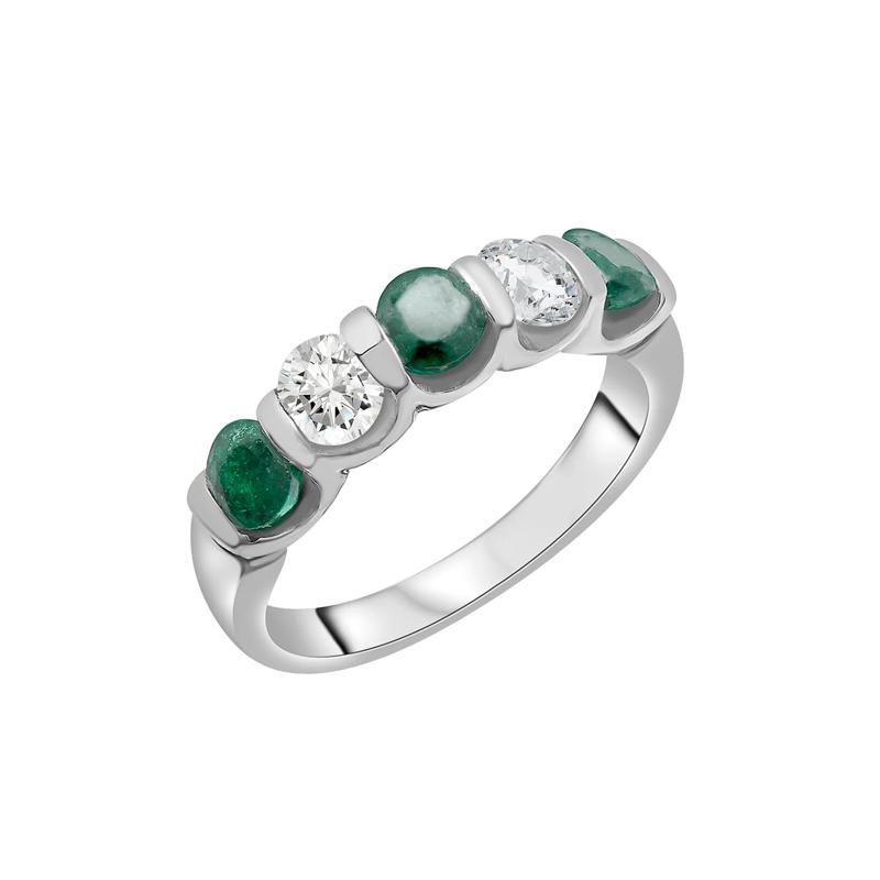 Emerald &amp; White Sapphire Ring in Sterling Silver  – Image 4 of 5