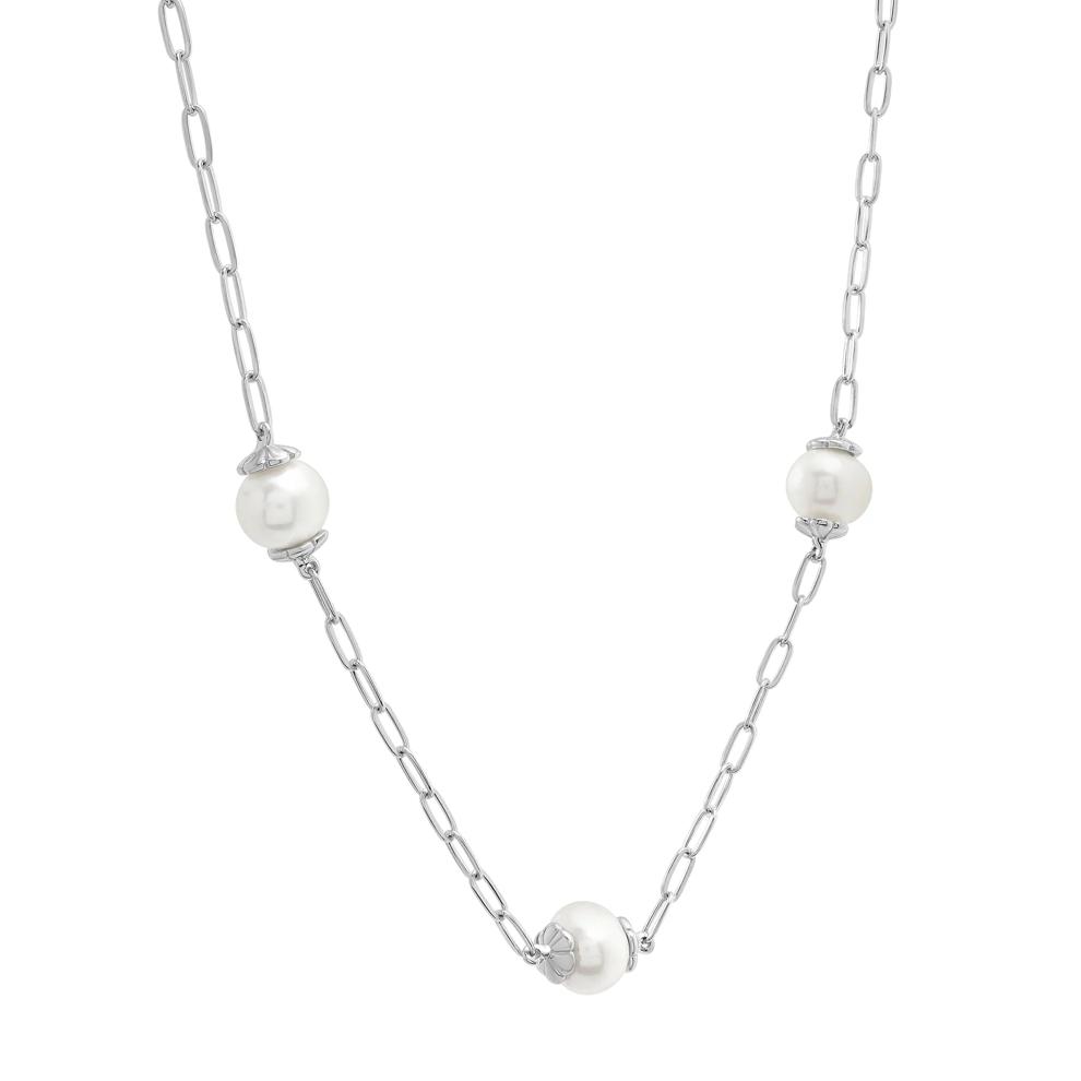 Freshwater Cultured Pearl Paperclip Chain Station Necklace in Sterling Silver – Image 2 of 4