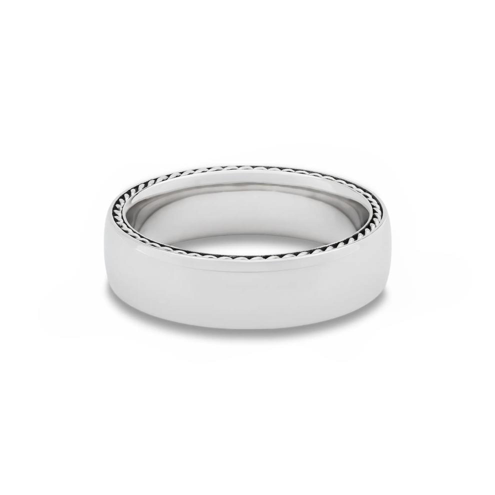 Men's Domed Wedding Band with Braided Inlays in 14K White Gold, 6mm – Image 5 of 5