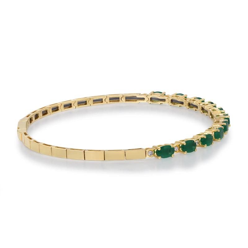 Emerald and Diamond Bracelet in 14K Yellow Gold &#40;1/10 ct. tw.&#41; – Image 2 of 3