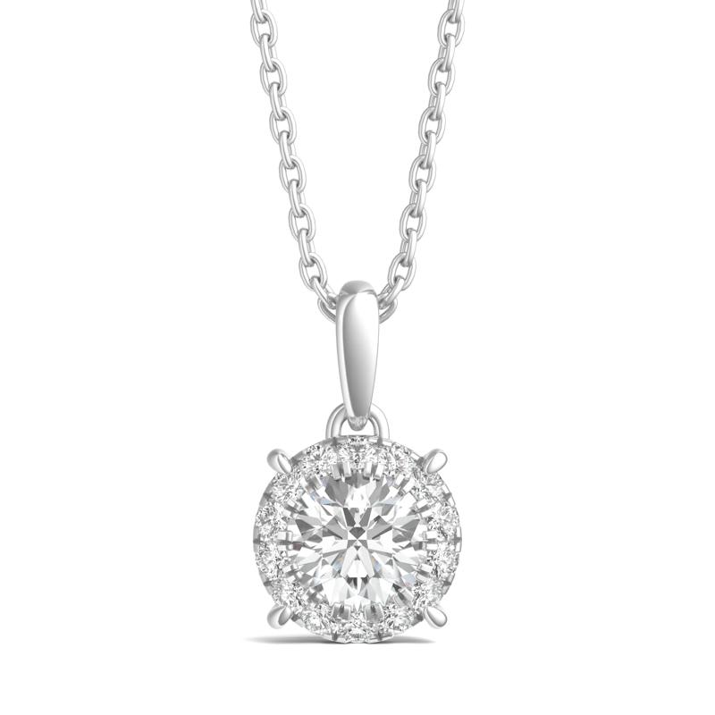 Lab Grown Diamond Round Halo Pendant in 14K White Gold (1/2 ct. tw.) – Image 1 of 3