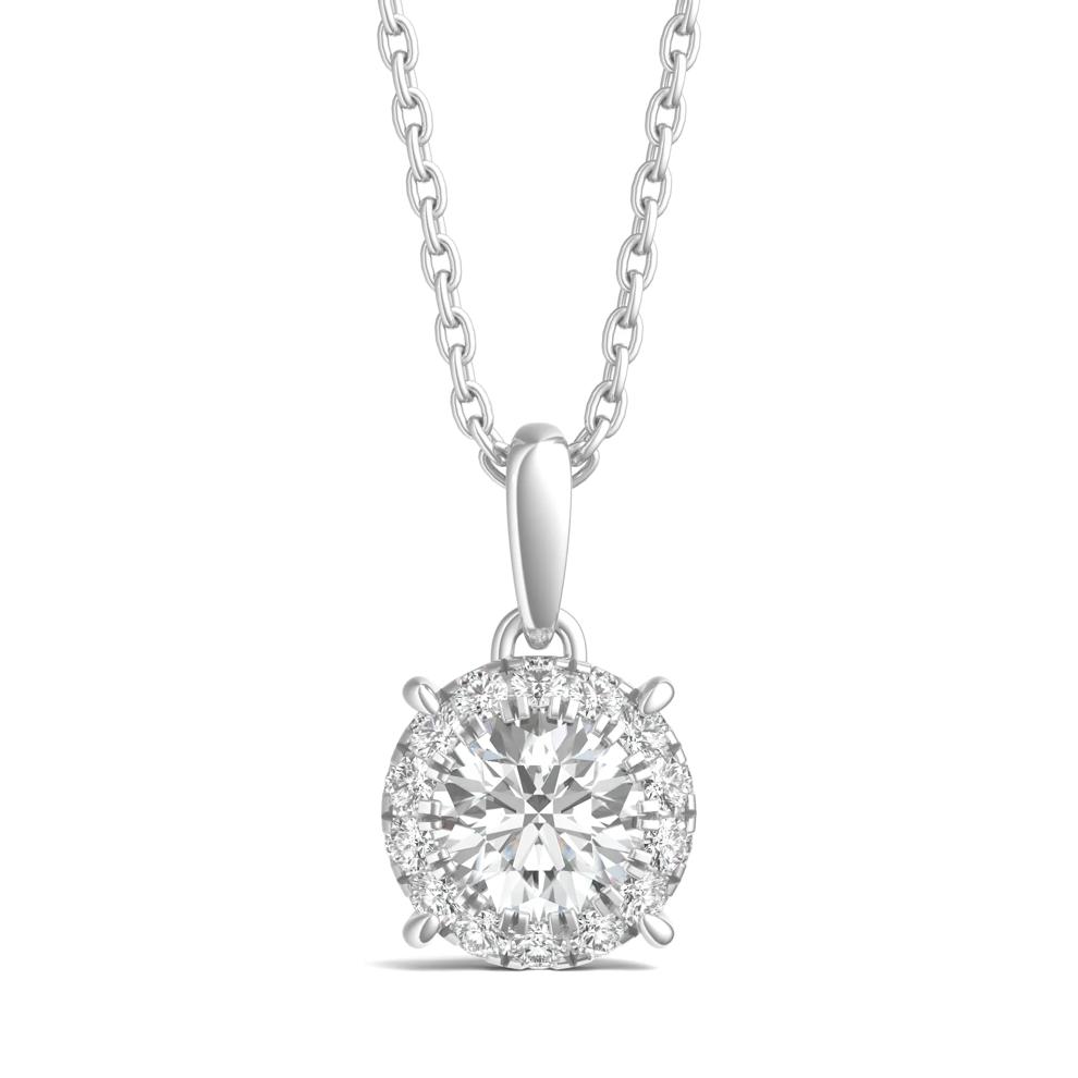 Lab Grown Diamond Round Halo Pendant in 14K White Gold (1/2 ct. tw.) – Image 1 of 3