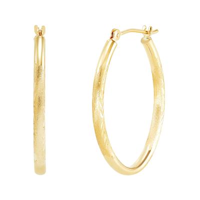 Polished Diamond-Cut Tube Oval Hoop Earrings in 14K Yellow Gold, 25MM