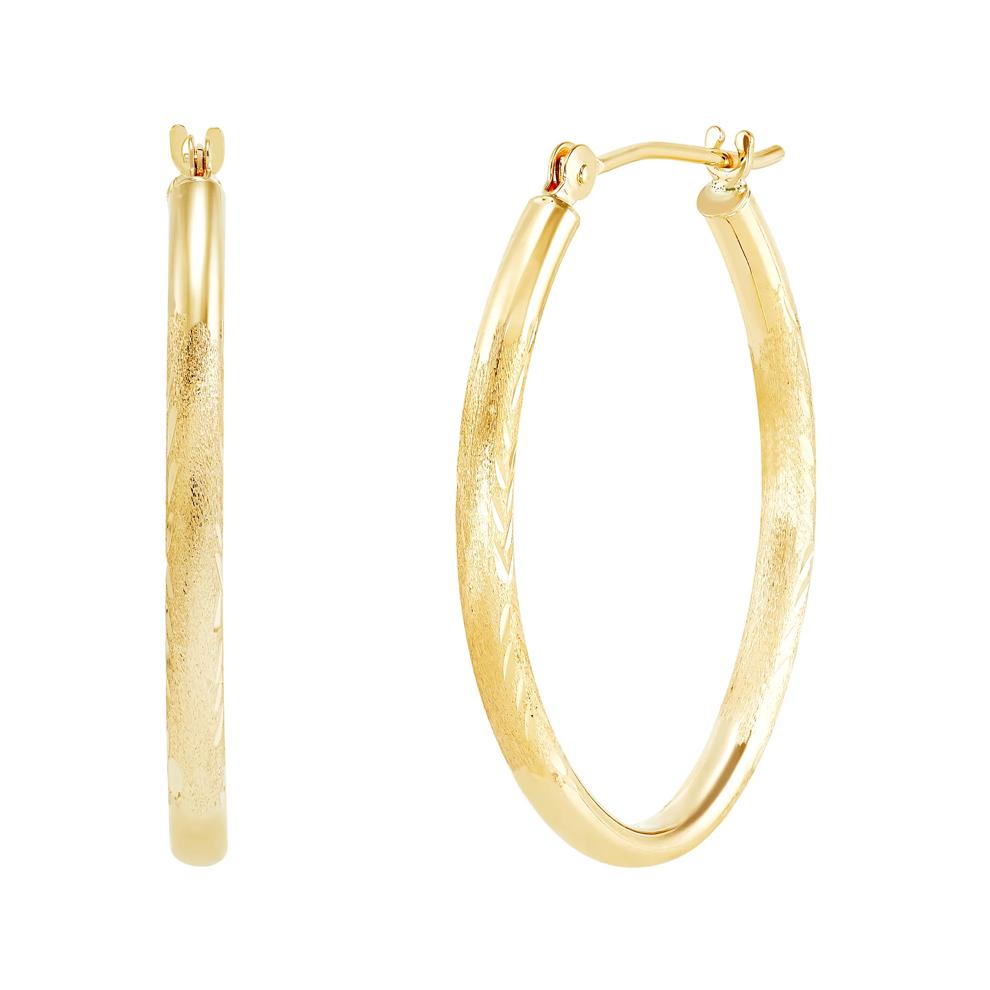 Polished Diamond-Cut Tube Oval Hoop Earrings in 14K Yellow Gold, 25MM – Image 1 of 3