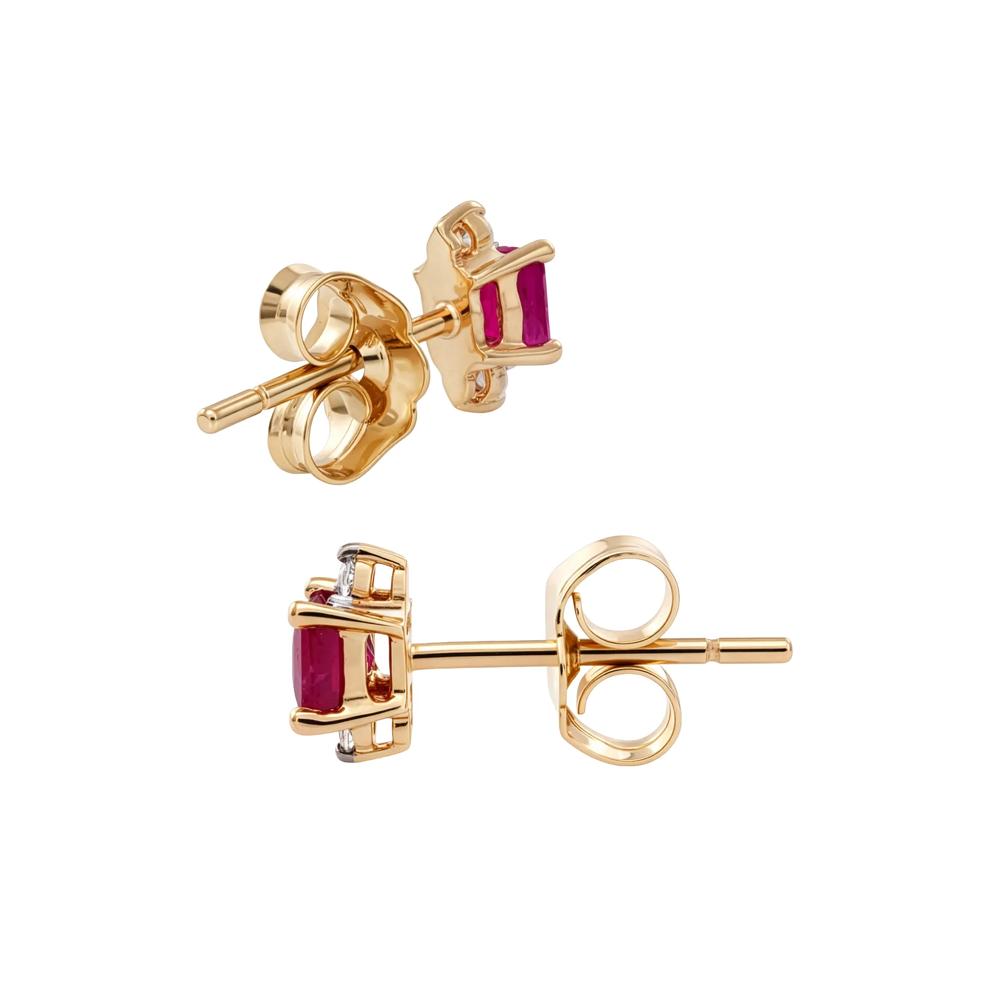 Ruby &amp; Diamond Accent Stud Earrings in 10K Yellow Gold – Image 2 of 2