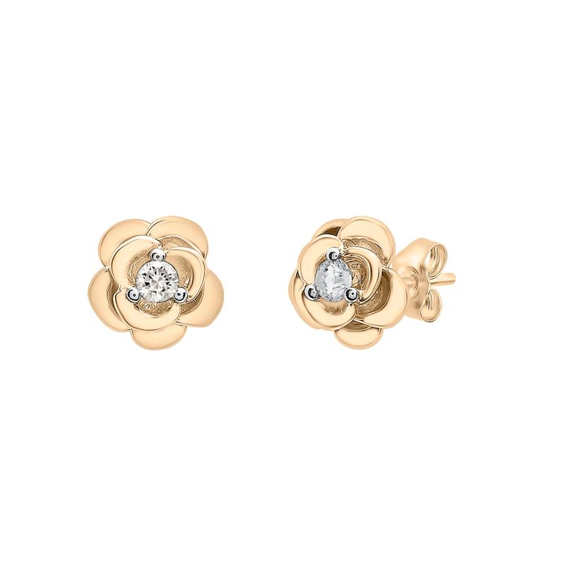 Diamond Flower Stud Earrings in 14K Yellow Gold &#40;1/10 ct. tw.&#41; – Image 1 of 3