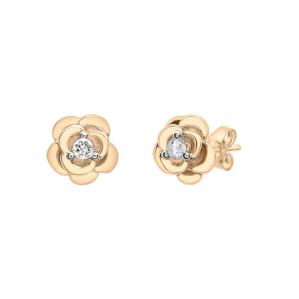 Diamond Flower Stud Earrings in 14K Yellow Gold (1/10 ct. tw.) – Image 1 of 3