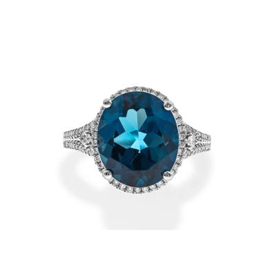Swiss Blue Topaz Oval & Diamond Ring in 10K White Gold (1/3 ct. tw.)