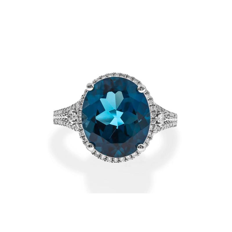 Swiss Blue Topaz Oval &amp; Diamond Ring in 10K White Gold &#40;1/3 ct. tw.&#41; – Image 1 of 3