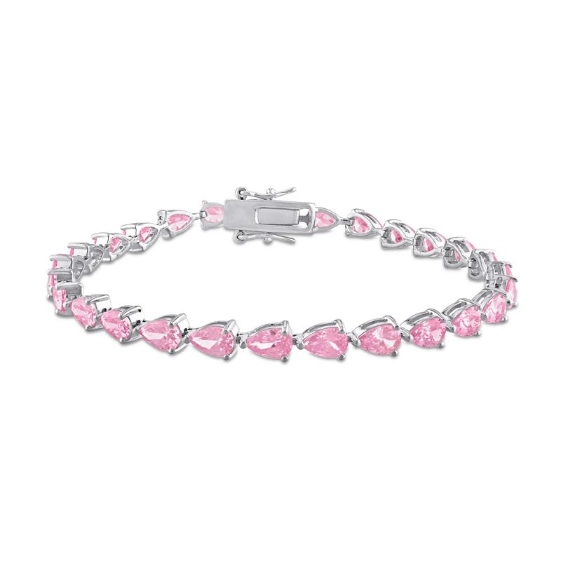 Lab-Created Pink Sapphire Tennis Bracelet in Sterling Silver, 7.25&rdquo;  – Image 1 of 5