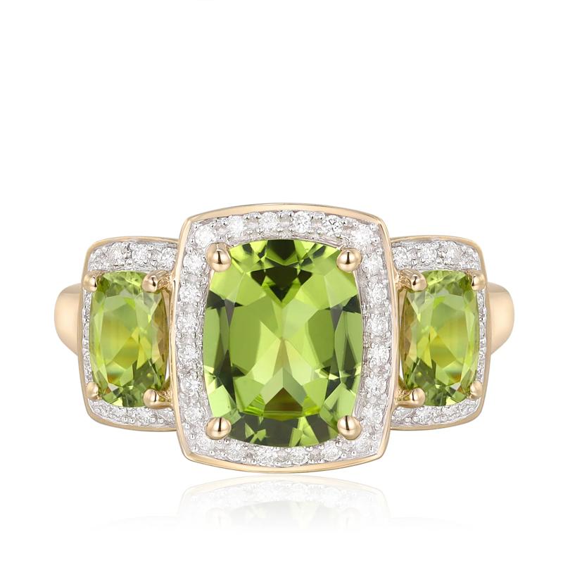 Peridot and Diamond Ring in 10K Yellow gold &#40;1/5 ct. tw.&#41; – Image 1 of 3