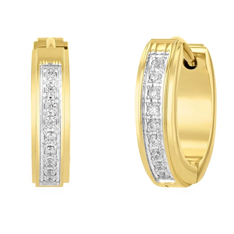 Diamond Huggie Hoop Earrings in Yellow Ion-Plated Stainless Steel &#40;1/7 ct. tw.&#41; – Image 1 of 2