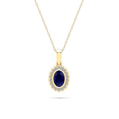 Oval Blue Sapphire & Diamond Pendant Necklace in 10K Yellow Gold (1/10 ct. tw.)