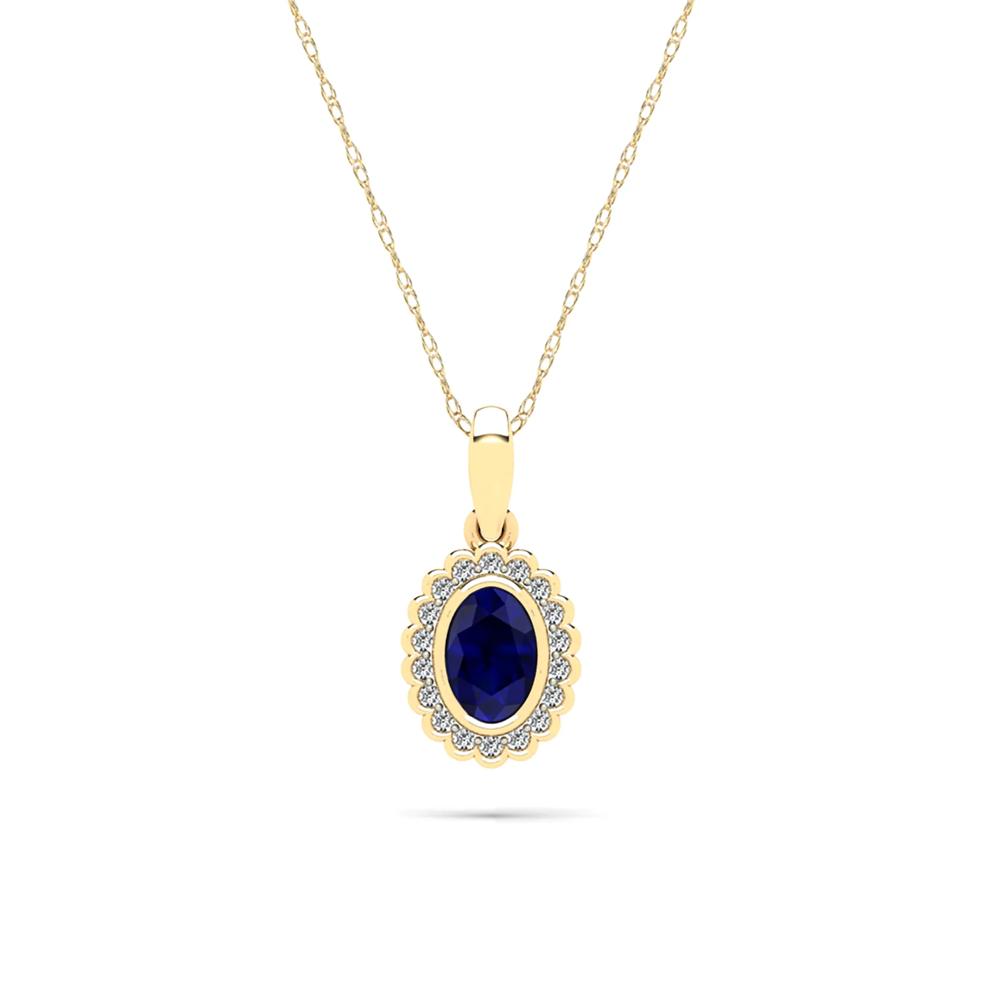 Oval Blue Sapphire &amp; Diamond Pendant Necklace in 10K Yellow Gold (1/10 ct. tw.) – Image 1 of 4