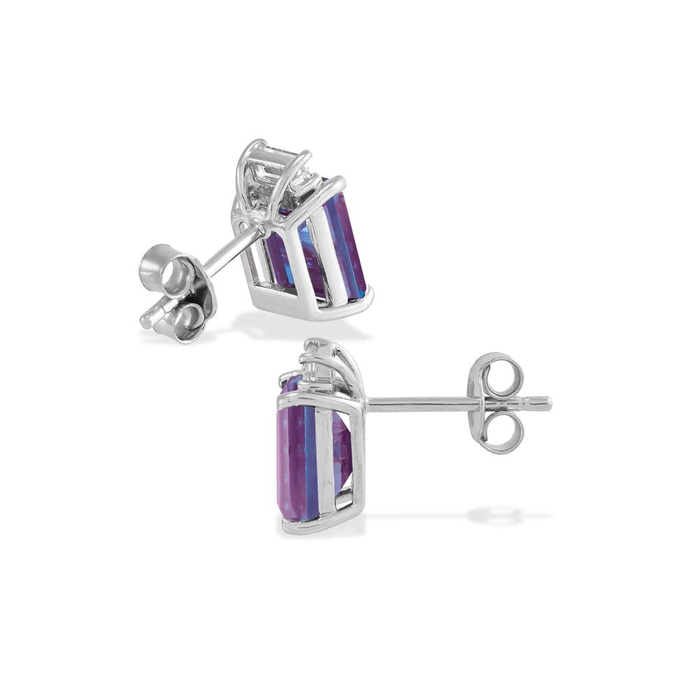 Lab-Created White Sapphire &amp; Lab-Created Alexandrite Stud Earrings in Sterling Silver – Image 2 of 2
