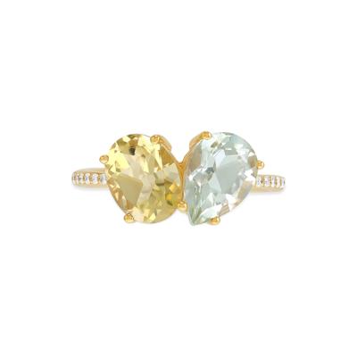 Amethyst, Quartz & Diamond Accent Ring in 14K Yellow Gold