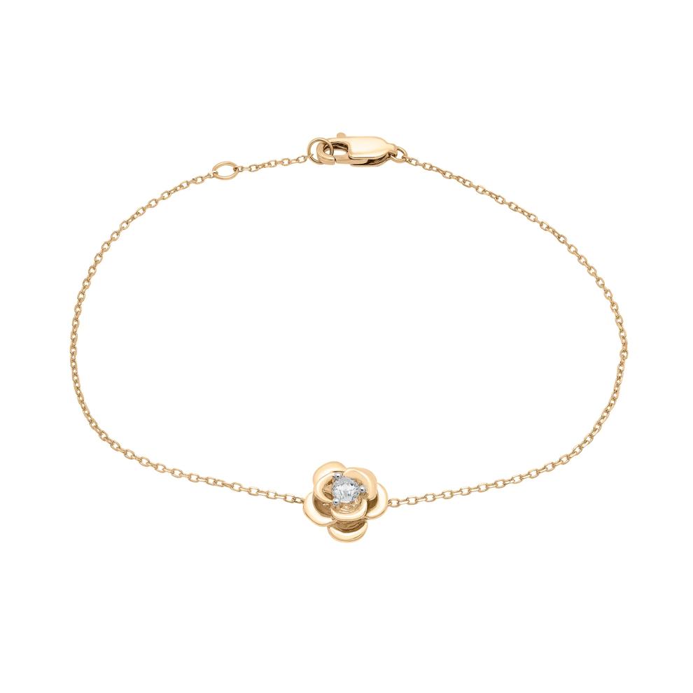Diamond Flower Bracelet in 14K Yellow Gold (1/10 ct. tw.) – Image 1 of 3