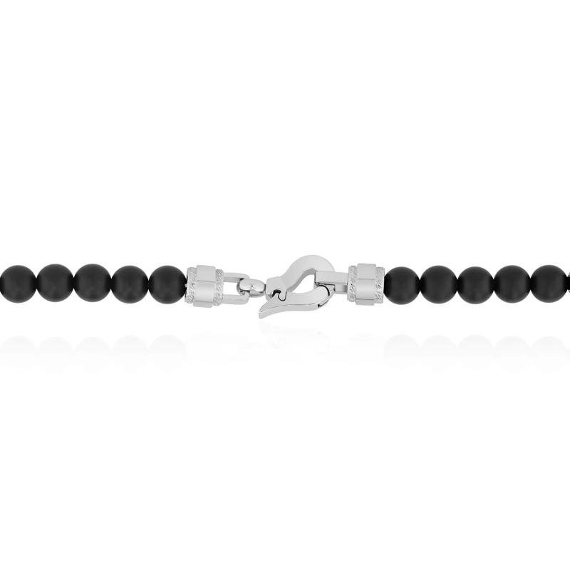 Men&#39;s Matte Black Onyx Bead Necklace in Stainless Steel – Image 3 of 5