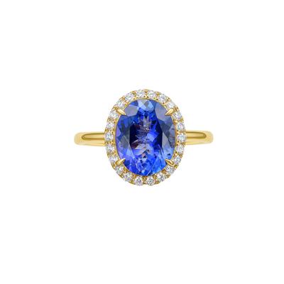 Tanzanite Oval & Diamond Halo Ring in 14K Yellow Gold (1/5 ct. tw.)