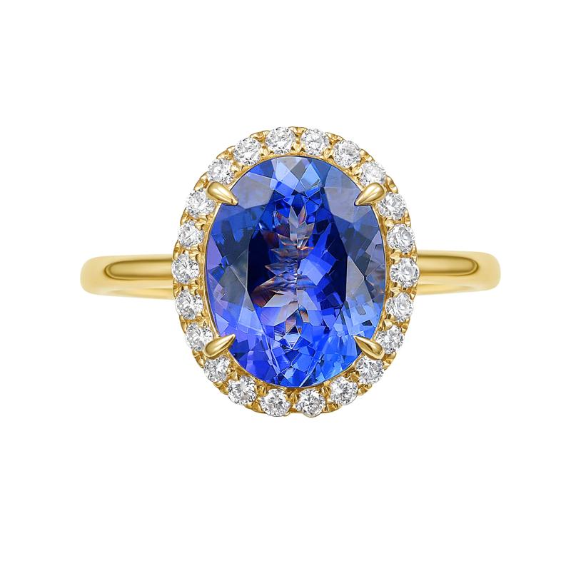 Tanzanite Oval &amp; Diamond Halo Ring in 14K Yellow Gold &#40;1/5 ct. tw.&#41; – Image 1 of 3