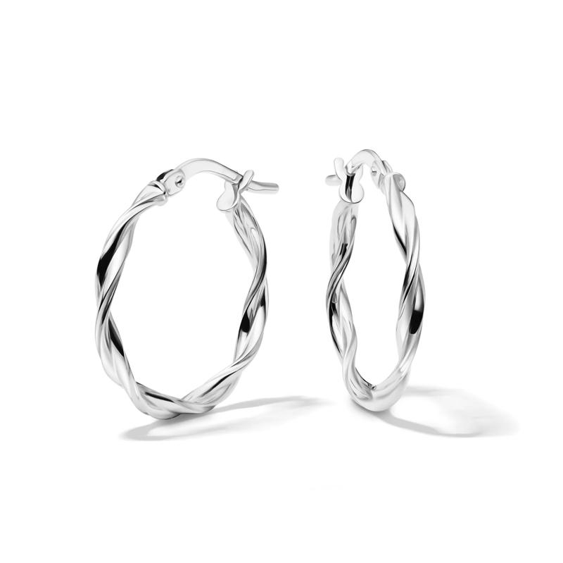 Round Polished Twist Hoops in 14K White Gold – Image 1 of 2
