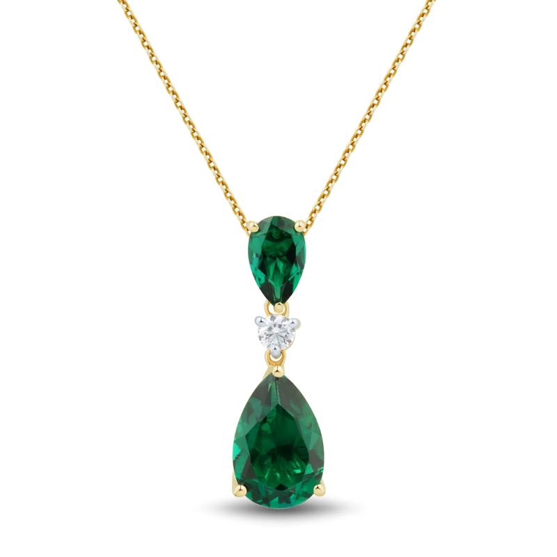 Lab-Created Pear-Shaped Emerald and Lab Grown Diamond Pendant in 10K Yellow Gold &#40;1/8 ct. tw.&#41; – Image 1 of 3