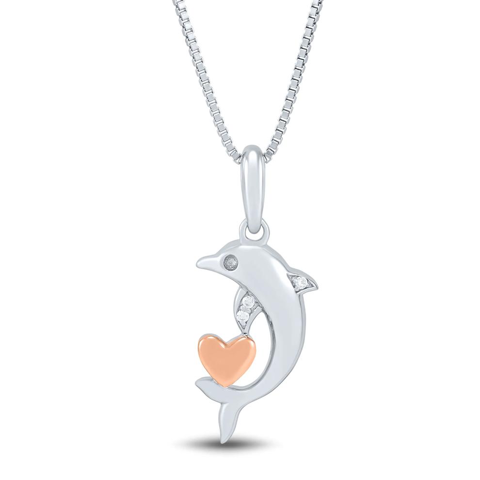 Dolphin Pendant with Diamond Accents in Sterling Silver and 14K Rose Gold – Image 1 of 3