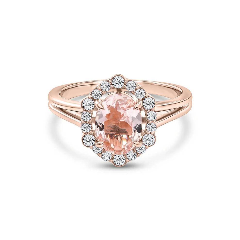Morganite &amp; Diamond Halo Ring in 10K Rose Gold (1/4 ct. tw.) – Image 1 of 3