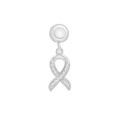 Diamond Accent Ribbon Bead Charm in Sterling Silver