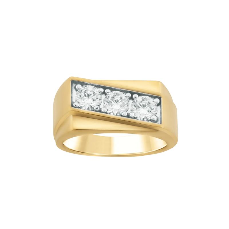 Men&#39;s Lab Grown Diamond Three-Stone Ring in 10K Yellow Gold &#40;1 1/2 ct. tw.&#41; – Image 1 of 3