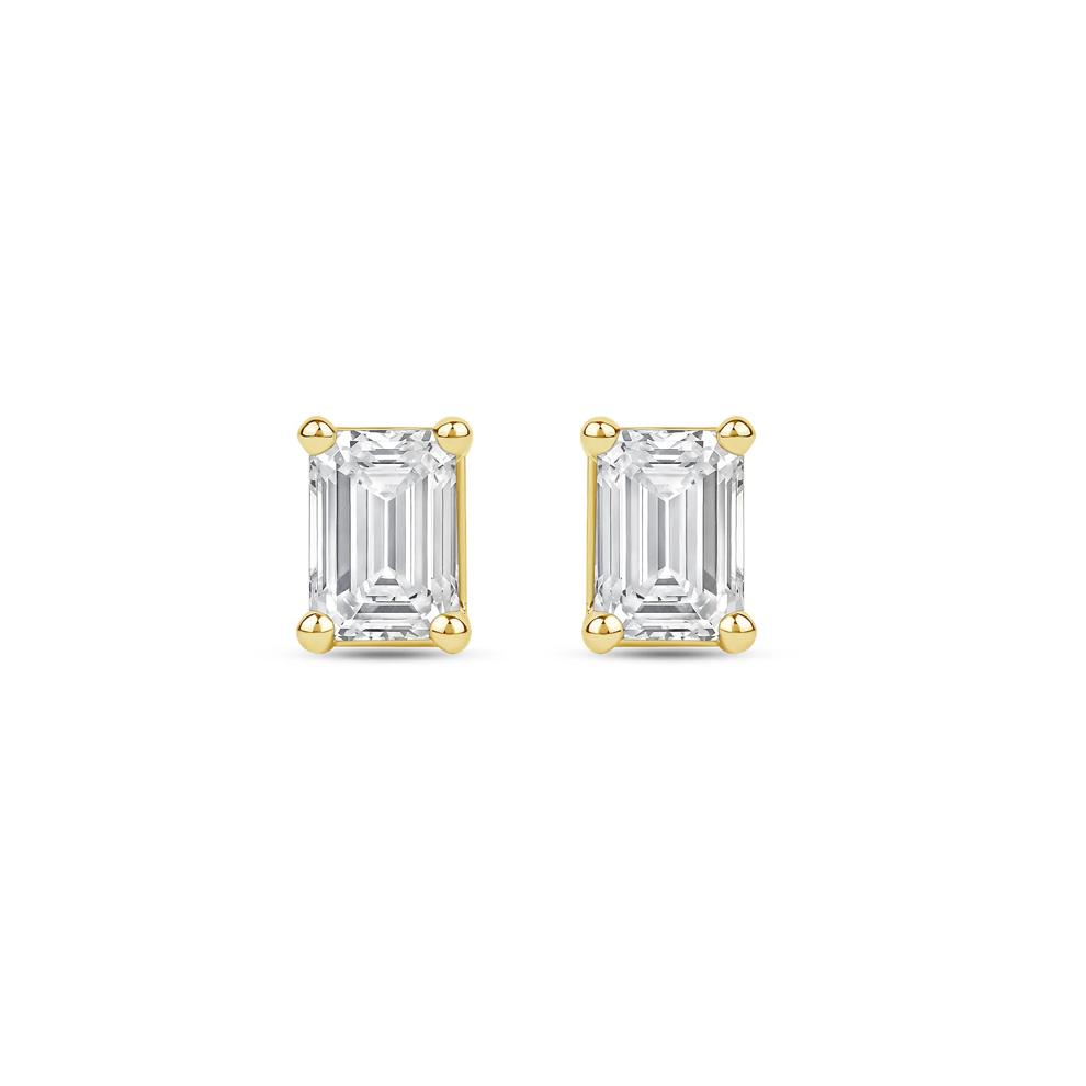 Lab Grown Diamond Emerald-Cut Solitaire Stud Earrings in 14K Yellow Gold (3 ct. tw.) – Image 2 of 3