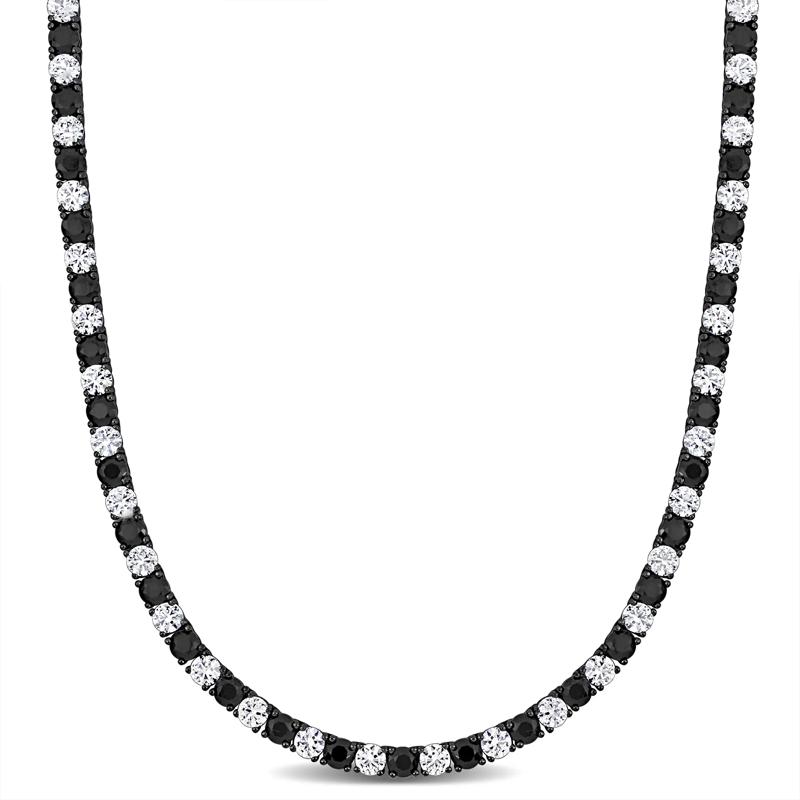 Lab-Created Black Sapphire &amp; Lab-Created White Sapphire Tennis Necklace in Black Rhodium Plated Sterling Silver – Image 1 of 5