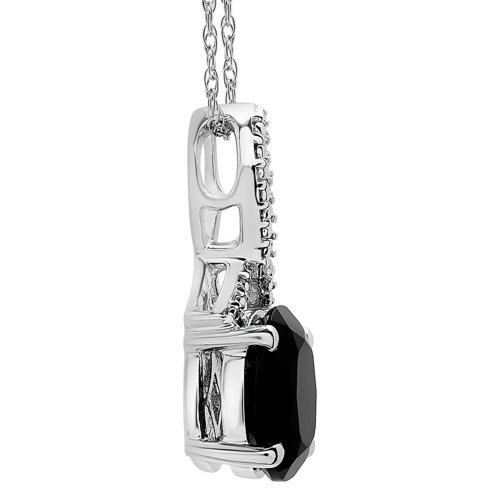 Oval Black Onyx Pendant and Earrings Set with Diamond Accents in Sterling Silver – Image 5 of 5