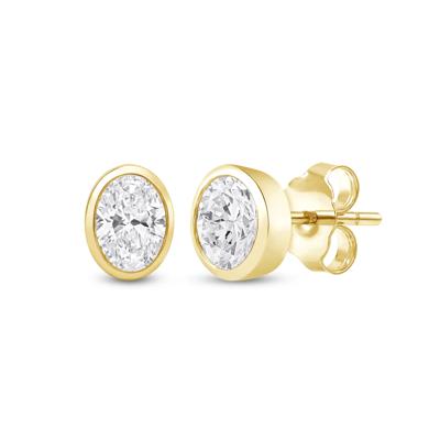 Lab Grown Diamond Oval-Shaped Bezel-Set Solitaire Stud Earrings in 14K Yellow Gold (1/4 ct. tw.)