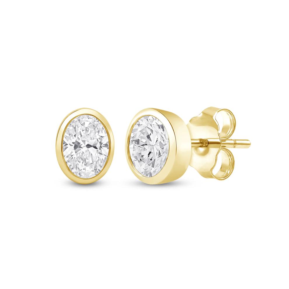 Lab Grown Diamond Oval-Shaped Bezel-Set Solitaire Stud Earrings in 14K Yellow Gold (1/4 ct. tw.) – Image 1 of 3