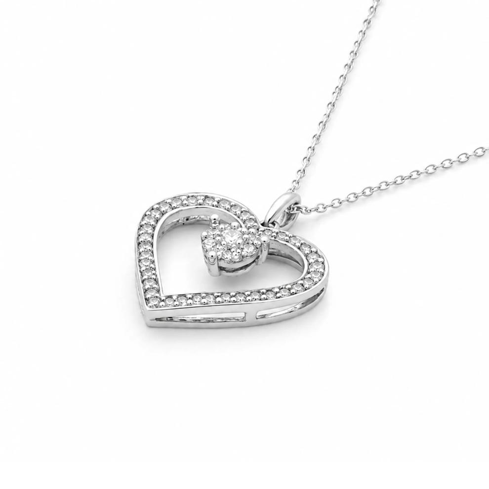 Diamond Open Heart Drop Pendant in Sterling Silver (1/3 ct. tw.) – Image 4 of 4