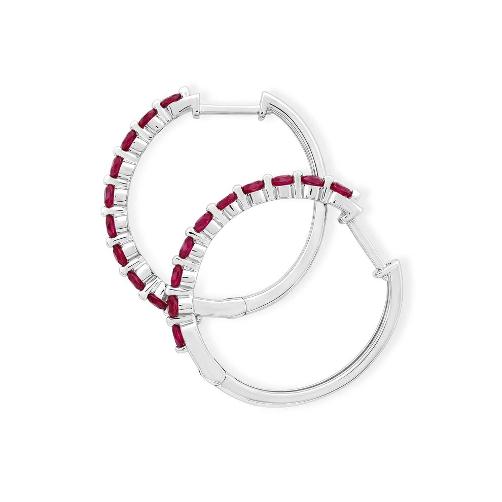 Lab-Created Ruby Round Hoop Earrings in Sterling Silver – Image 2 of 2