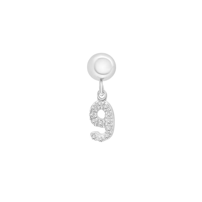 Diamond Accent  Number 9 Bead Charm in Sterling Silver – Image 1 of 3