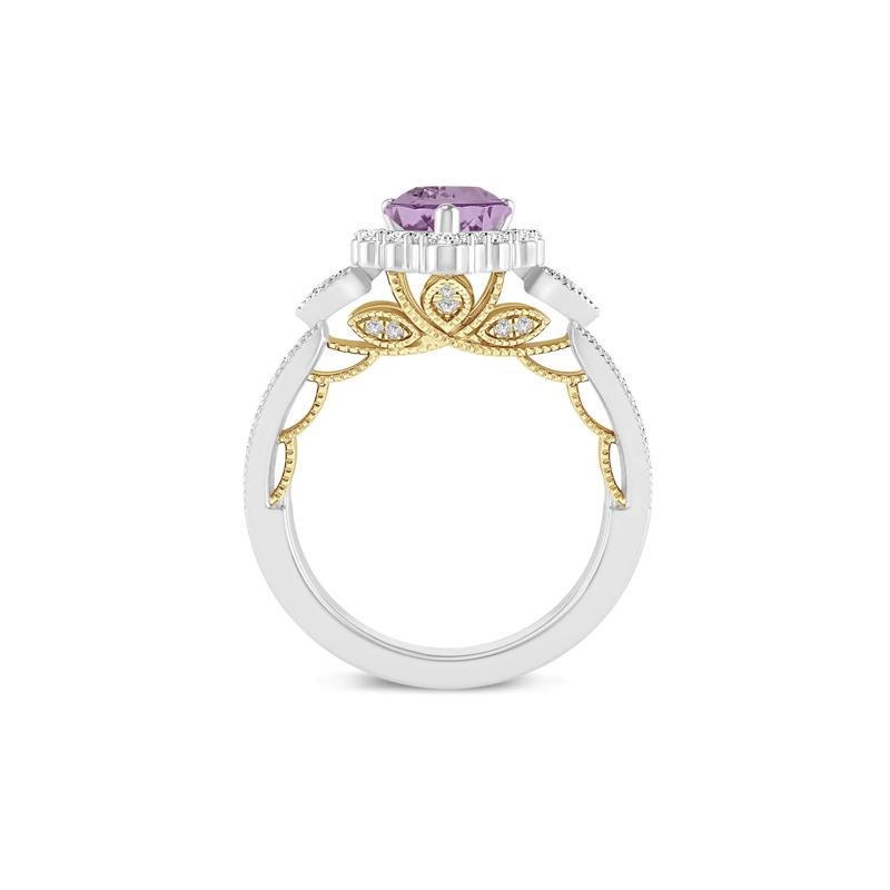 Pear-Shaped Rose De France Amethyst &amp; Diamond Engagement Ring in 14K White and Yellow Gold &#40;1/3 ct. tw.&#41; – Image 3 of 3